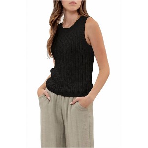 Women's Crochet Knit Tank Top - Blu Pepper - 1 of 2