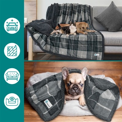 Large Charcoal Plaid Waterproof Sherpa Dog Blanket