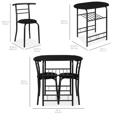 Compact Black MDF Wood and Steel Dining Set with Built-in Wine Rack