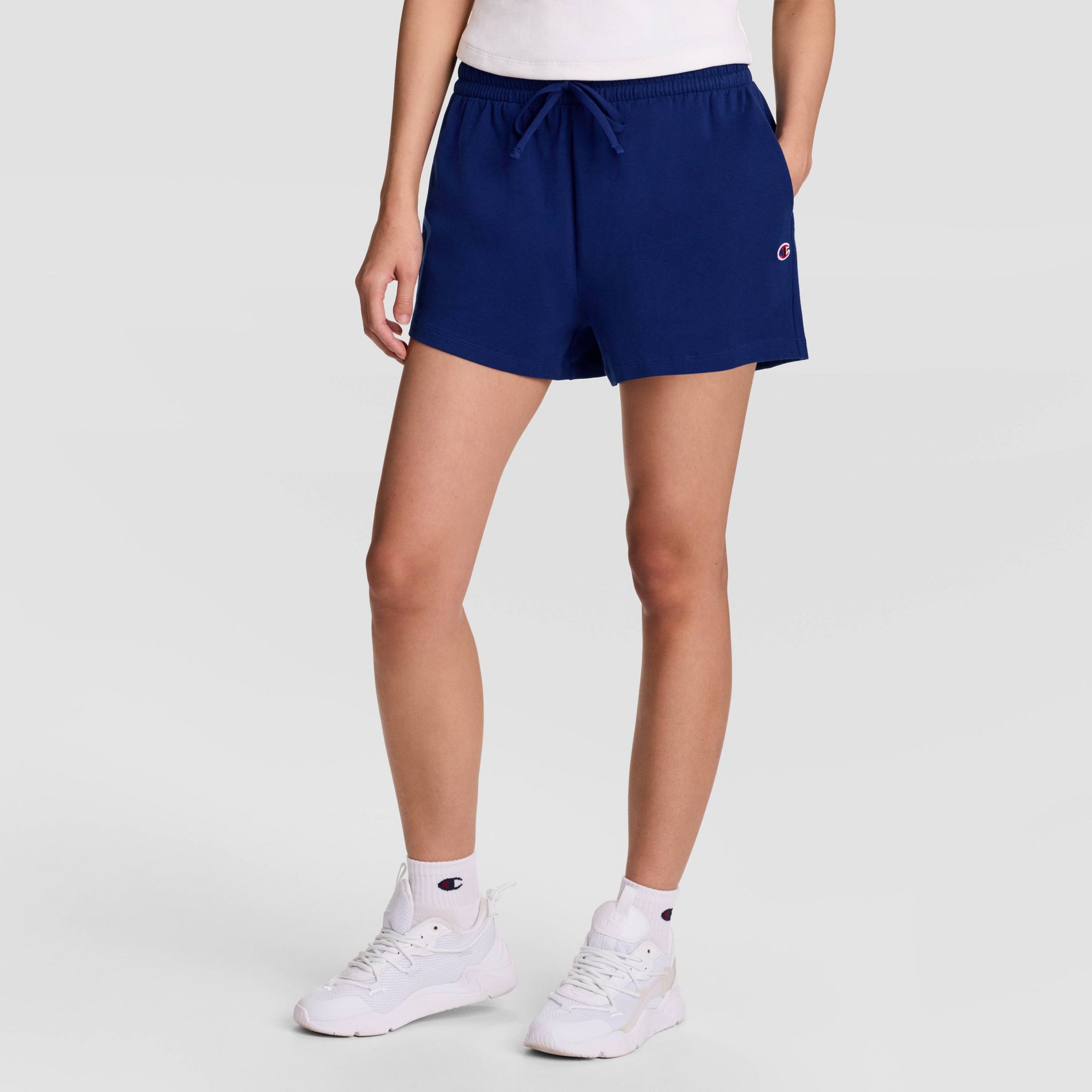 Champion Women's Iconic Cinch Waist Essentials Jersey Shorts - Blue Depths M