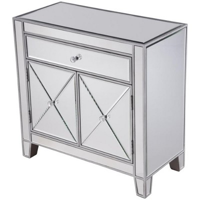 Silver Mirrored Glam Cabinet with 1 Drawer and 2 Doors