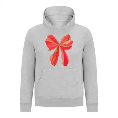 Everyday Kids Christmas Collection Festive Red & Gold Bow Girls Pullover Hoodie – Holiday Sweatshirt - Heather Gray