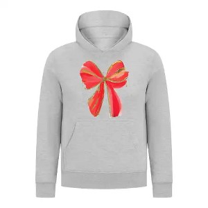Everyday Kids Christmas Collection Festive Red & Gold Bow Girls Pullover Hoodie – Holiday Sweatshirt - Heather Gray - 1 of 3