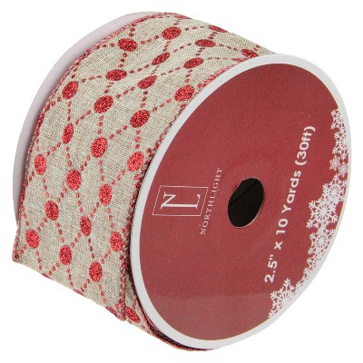  Northlight Connecting The Dots Red and White Diamond Wired Christmas Craft Ribbon 2.5" x 10 Yards 