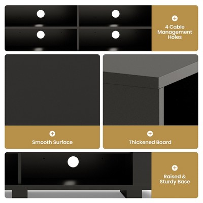 Black Engineered Wood TV Stand with Adjustable Shelves and Cabinets