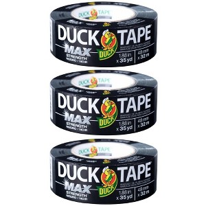Duck Max Strength Duct Tape, Black, 3 Rolls, 1.88 Inch x 35 Yards Each - 1 of 4