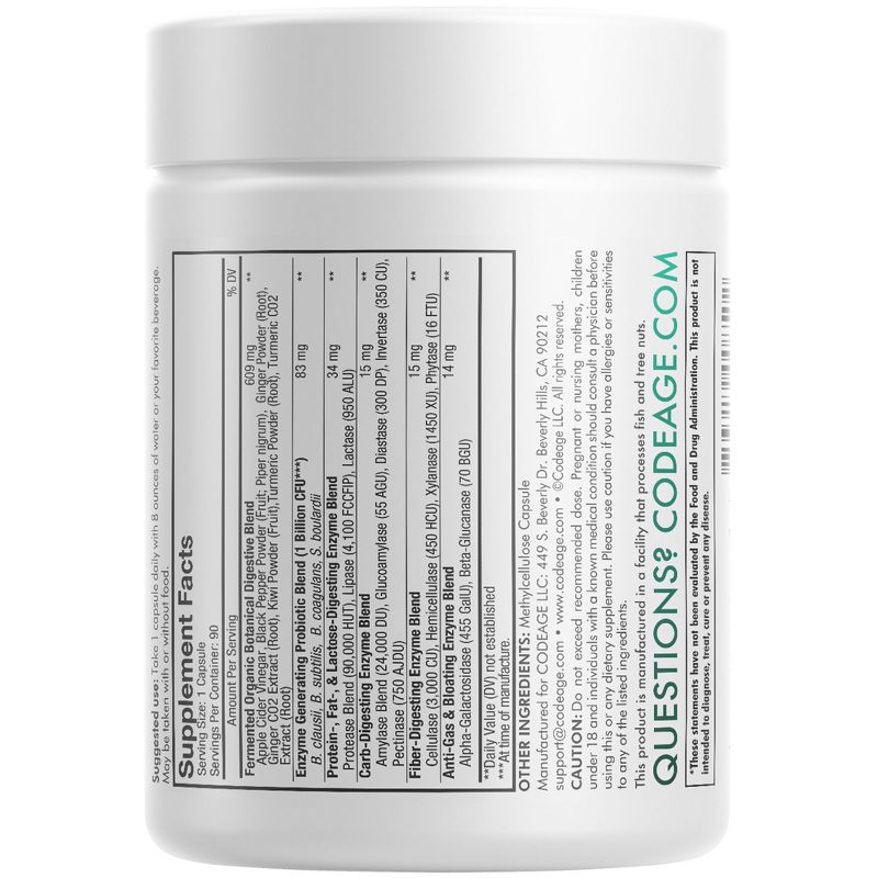 Codeage Fermented Digestive Enzymes + Probiotics & Prebiotics Vegan Supplement - 90ct, 6 of 13