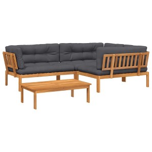 vidaXL Patio Pallet Sofa Set with Anthracite Cushions - Solid Acacia Wood, Modular Outdoor Furniture, 4 Piece Set for Garden, Patio, Deck, Terrace - 1 of 4