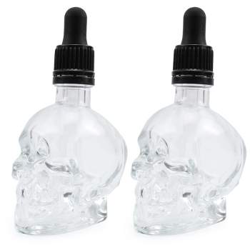 Cornucopia Brands 2oz Skull Glass Dropper Bottles, 2pk; Bitter Flavor Tattoo and Beard Oil Dispenser