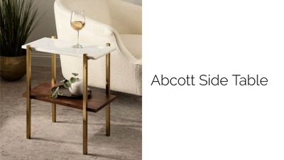 Mid-Century Modern White Marble and Mango Wood Side Table