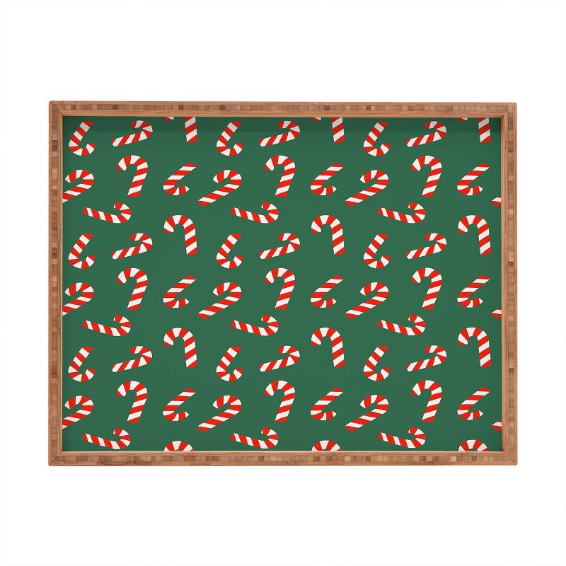 Lathe & Quill Candy Canes Green Rectangular Tray -Deny Designs, 1 of 3