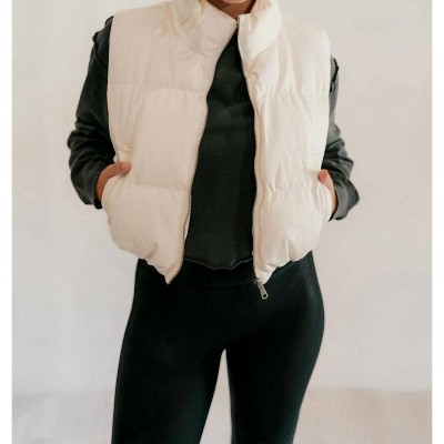 Women's Faux Leather Puffer Vest - Double Zero