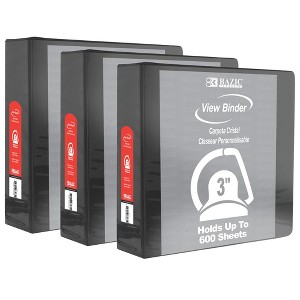 BAZIC Products® Slant D Ring View Binder with 2 Pockets, 3", Black, Pack of 3 - 1 of 3
