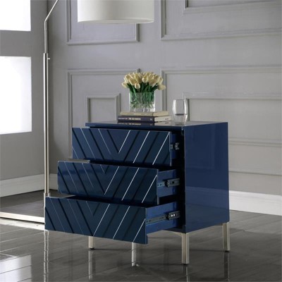 Navy Lacquer & Chrome Chevron Accent Table with Stainless Steel Base