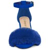 Allegra K Women's Faux Fur Buckle Closure Ankle Strap Block Heels Sandals - 2 of 4