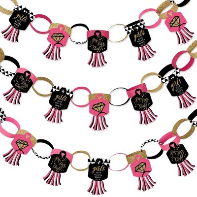 Big Dot of Happiness Girls Night Out - 90 Chain Links and 30 Paper Tassels Decoration Kit - Bachelorette Party Paper Chains Garland - 21 feet