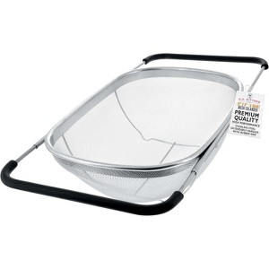 Colander with Expandable Rubber Handles - Rectangular Sieve, Fine Mesh Stainless Steel Strainers and Colanders for Kitchen - 1 of 4