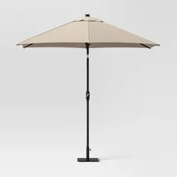 9' Round Solar Patio Umbrella DuraSeason Fabric™ - Black Pole - Threshold™