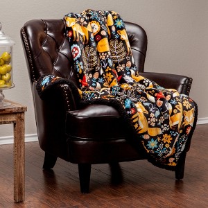 Chanasya Gold Fox Print Throw Blanket - Reversible Fluffy Faux Shearling - 1 of 4