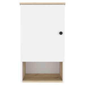 HomeRoots 16" Light Oak And White Wall Mounted Cabinet With Three Shelves - 1 of 4