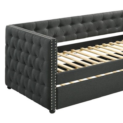 Romona Gray Twin Upholstered Daybed with Trundle and Nailhead Trim