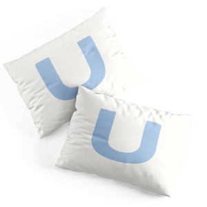 Deny Designs Standard April Lane Art Block Blue Monogram U Microfiber Printed Pillow Sham - 1 of 3
