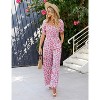 Women's Summer Smocked Jumpsuits Casual Square Neck Short Sleeve High Waist Wide Leg Rompers with Pockets - 4 of 4