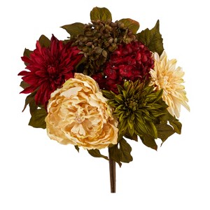Nearly Natural 16-in Peony, Hydrangea and Dahlia Artificial Flower Bouquet (Set of 2) - 1 of 1