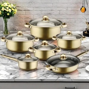 LunaLulinlk gold 12 Piece Stainless Steel Cookware Set, Assorted Colors Non-Stick Cookware Set - 1 of 4