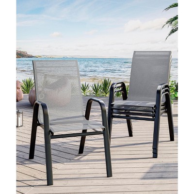 Patio Stackable Chairs Set of 4, Outdoor Stacking Dining Chairs with Breathable Textilene Fabric & Metal Frame for Outdoor, Patio,Backyard, Grey