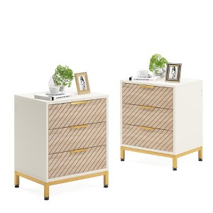 Resenkos Night Stands for Bedrooms, White and Gold Light Wood Grain Nightstands with 3 Drawers Bedside End Tables Storage for Living Room Brown - 1 of 4
