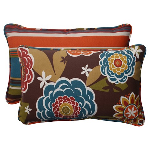Outdoor 2 Piece Reversible Lumbar Toss Pillow Set Brown