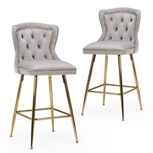 Sapphtopaz Upholstered Bar Stools Set of 2 with Button Tufted & Nailheads Trim Wing-Back Barstools with Metal Legs High Chair for Kitchen Island - 1 of 4