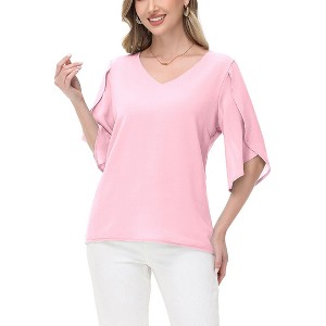 Anna-Kaci Women's V-Neck Blouse with Split Sheer Short Sleeves and Relaxed Fit Silhouette - 1 of 4