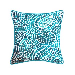 20" x 20" Mosaic Square Patio Throw Pillow Blue - New York Botanical Garden: Outdoor Cushion with Zipper, Oxford Fabric - 1 of 4