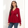Clearlove Womens EmbroideBurgundy V Neck Blouse Long Sleeve Shirts Peplum Waist Tops with Poet Sleeve - Burgundy,Medium - 4 of 4