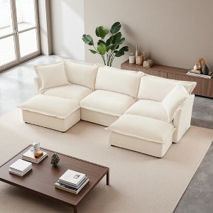 120" Chenille Slipcovered U-Shaped Modular Sectional Sofa with French Edges & Removable Covers - 1 of 4