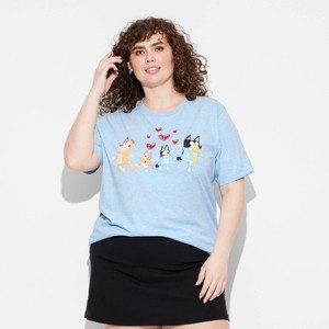 Women's Bluey Family Heart Short Sleeve Graphic T-Shirt - Blue - 1 of 3