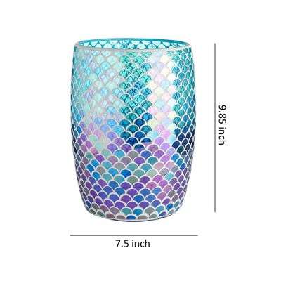 Mermaid Blue Mosaic Glass Cylindrical Bathroom Wastebasket