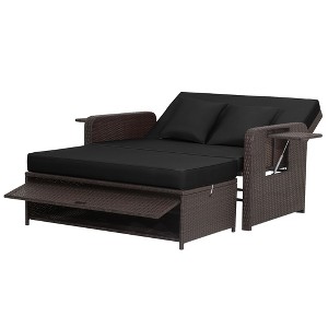 Tangkula Rattan Loveseat Set Daybed Lounge Storage Ottoman Side Tables Adjust Patio Black - 1 of 4