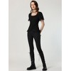 INSPIRE CHIC Women's Square Neck Solid Color Puff Short Sleeve Lace Up Gothic Blouse - 4 of 4