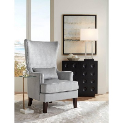 Brushed Nickel Modern Table Lamp with USB and AC Outlet