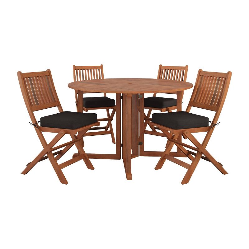 5pc Outdoor Folding Dining Set - Natural - CorLiving: Weather-Resistant Hardwood, Comfortable Cushions, Versatile Drop Leaf Design, 2 of 12