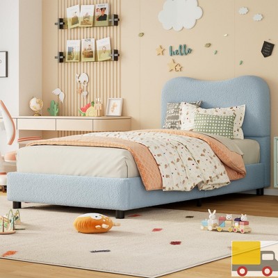 Garvee Modern Bed Frame Upholstered in Soft Boucle Fabric, Sturdy Wooden Slats, No Gap Headboard, Easy Assembly, No Box Spring Needed