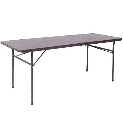 Emma and Oliver 6-Foot Bi-Fold Plastic Banquet and Event Folding Table with Handle