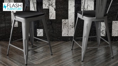 Walnut and Black Metal Barstool with Boomerang Back