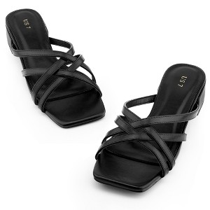 BLISSFUL STEP Women's Cross Strap Chunky Heel Square Toe Heeled Sandals - 1 of 4