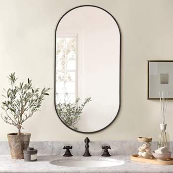 Modern Oval Bathroom Mirror,36"x18" Stainless Steel Metal Frame Wall Mount,Pre-Set Hooks for Vertical & Horizontal Hang-The Pop Home