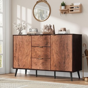 51.2" Sideboard Buffet Cabinet with 3 Drawers, Farmhouse Kitchen Wooden Cabinet with Storage, Gorgeous Burl Texture, Coffee Bar for Dining Room - 1 of 4