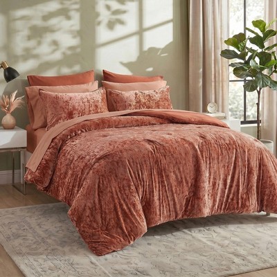 Regency Heights 9Pcs BIAB Velvet Bedding Set, Luxury Style Ultra Soft Plush Bedding with Matching Comforter and Sheet Set, Orange, Queen — фото 2
